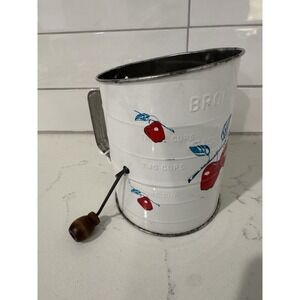 Vintage Bromwell's 3 Cup Flour Sifter Apple Design Metal Hand Crank Farmhouse